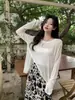 Blusa de Verano 2026 Nueva, Delgada y de Moda para Mujer, Ligeramente Transparente, con Abertura y Diseño Irregular, Protectora del Sol, Ligera para Mujer