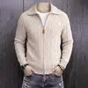 Nuevo cárdigan de punto de moda para hombre Otoño/Invierno con cuello de solapa, color liso, corte holgado, patrón trenzado