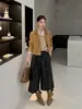 ICCIICC Pantalones de Pierna Ancha de Cuero PU Modernos de Moda Otoñales, Pantalones Casuales Sueltos Acortados para Mujer, Modelo Nuevo 2912