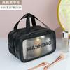Bolsa de maquiagem nova personalizada para viagem em PU portátil transparente para cosméticos armazenamento bolsa de lavagem de camada dupla