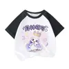 Camiseta linda y adorable de anime de manga corta para niños, estilo raglán delgado, top de verano para niñas, manga corta de verano para niñas