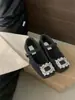 Nuevos zapatos Mary Jane para mujer de otoño e invierno, de suela plana, forro polar, puntera cuadrada, adornados con pedrería, esponjosos, versátiles y elegantes, cálidos zapatos de algodón