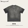 Camiseta Retrô de Rua Vintage Lavada de Algodão Puro com Manga Curta Pesada Tendência Estilo Americano Marca Tendência Primavera/Verão 2026 para Homens