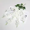 Guirlanda de Flores de Glicínia Artificial para Decoração de Teto de Casamento, Trepadeira de Plástico com Plantas Verdes e Pequenos Cestos Pendurados