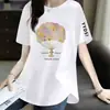 Comercio electrónico transfronterizo pedido final marca grande etiqueta cortada mostrador comercio exterior ropa de mamá para mujer camiseta de manga corta suelta con estampado de dibujos animados top
