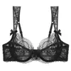 Lingerie sexy transfronteiriça estilo francês, projetada para fazer seios grandes parecerem menores e prevenir a flacidez, apresentando um sutiã de renda ultra-fino, respirável e atraente para o verão.