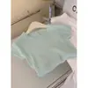 Verde Mentolado Ramble Blusa Curta de Tricô Manga Curta Feminina Costas Vazadas Top Curto Verão Doce Textura Camiseta Básica