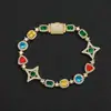 Pulsera Hip-Hop Transfronteriza Europea y Americana con Cadena de Piedras Preciosas de Colores, Pulsera para Hombre de Circonita con Forma de Estrella, Accesorios de Piedra Triangular Irregular