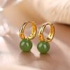 Pendientes de plata de ley S925 con diseño de ciervo, chapados en oro, de jade blanco y jaspe, sencillos y modernos, con cuentas redondas y huecos, ideales para mujer.