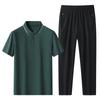 Diyu Shenlong Algodón Hielo Casual Deportivo Traje para Hombre Verano Mediana Edad y Adultos Mayores Camisa Polo de Manga Corta y Pantalones Conjunto de Dos Piezas