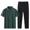 Nuevo Conjunto Deportivo Casual de Algodón con Sensación de Hielo para Hombre 2026, Conjunto de Dos Piezas de Camisa Polo de Manga Corta y Pantalones Largos de Verano para Hombres Jóvenes y de Mediana Edad