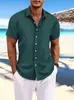 Explosiones transfronterizas Amazon AliExpress Nueva Camisa Casual Holgada de Manga Corta de Algodón y Lino a Rayas Jacquard para Hombre