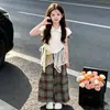 Conjunto Casual Verão Feminino Estilo Coreano 2026 Nova Moda Tendência Roupa de Verão Infantil Conjunto Fino para Meninas Mais Velhas