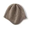 Chapéu de Cashmere Outono e Inverno Feminino Trançado Versátil Chapéu de Balde de Cashmere Chapéu Ushanka de Tricô de Cashmere Proteção para as Orelhas Chapéu Quente de Lã
