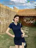 9805 # Nueva camiseta de manga corta de retazos con cuello polo versátil de verano para mujer, corte ajustado con almohadilla fija en el pecho, top corto