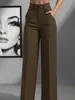 Pantalones de traje negros ajustados de cintura alta para mujer petite, estilo "Old Money", de pierna ancha, versátiles, de alta gama, casual, de lujo ligero, de pierna recta.