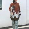 Otoño 2023 nuevo estilo americano callejero personalidad color flama jacquard cuello redondo suelto tejido moda marca para hombre y mujer suéter