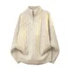 2026 Nuevo Jersey de Punto Trenzado con Cuello Alto y Media Cremallera para Hombre de Invierno, Talla Grande Camisa Básica Casual