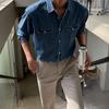 Camisa Vaquera Retro de Manga Larga para Hombre Estilo Coreano Relajado Moderna Holgada Casual Versátil Camisa Azul Ropa de Trabajo Camisa de Pulgada