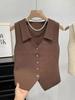 Blusa Sem Manga para Afinar o Pescoço Feminina Verão Cardigan Tricotado de Alto Padrão Francês Colete Versátil Colete Camisa