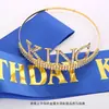 Conjunto de 2 Piezas Corona de Aleación Ceremonial con Cinturón para Cumpleaños de Hombre Transfronterizo Corona de Rey Tiara para Fiesta de Cumpleaños de Hombre