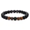 Popular na Europa e América: Pulseiras de Pedra Olho de Tigre Amarelo Natural para Homens e Mulheres, Pulseiras de Contas de Pedra Vulcânica, Obsidiana e Ágata Imitação Atacado