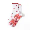 Calcetines de Yoga para Mujer, Calcetines de Media Pantorrilla con Puntos Antideslizantes, Bordes Fruncidos, Bordado de Cerezas, Calcetines Profesionales para Entrenamiento, Correr, Pilates