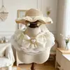 Sombrero de Paja con Encaje para Gato Mascota Perro Collar con Lazo en Forma de Corazón para Perros Pequeños y Medianos Teddy Sombrero de Sol para Playa Decoración