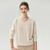 Suéter de Punto de Cachemira Kangbaolai Estilo Perezoso Cuello en V de Cachemira y Seda para Mujer, Corte Holgado, Suave y Cómodo, No Pica