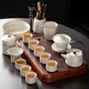 Conjunto de chá Ruyao para uso doméstico, bule de cerâmica estilo chinês com alça, bule Xishi, xícaras de chá para chá kung fu, bandeja de chá, uso de escritório de alta qualidade