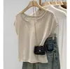 Top de punto fino de seda helada de alta gama con cuello en V y manga corta para mujer, nuevo estilo coreano de verano 2026, top estilizado de estilo relajado