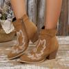 Botas Vaqueras Bordadas Europeas y Americanas para Mujer en Otoño e Invierno Nuevas Retro Punta Fina Talla Grande Caña Baja Tatuaje Botas de Mujer