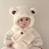 Chapéu de Bebê Cachecol de Outono e Inverno para Meninos e Meninas Chapéu de Pelúcia Dinossauro Tudo-em-Um Chapéu de Veludo Espessado à Prova de Vento para Crianças