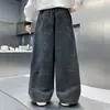Calças de Trabalho Largas para Meninos Primavera e Outono para Crianças de Meia-Idade e Mais Velhas Estilo Coreano Meninos Cintura Elástica Calças Longas Calças Casuais Versáteis para Crianças Tendência