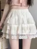 Falda Blanca de Pastel Estilo Ballet Falda de Princesa Falda de Verano para Mujer Cintura Alta Dulce Falda de Línea A Falda Anti-Exposición Falda Corta