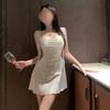 Roupa íntima sexy menina vestido com suspensórios boate novo sexy slim camisola para casa cetim uniforme qqny mulheres
