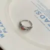 Anillo de Plata con Circonita Roja Versátil de Gama Alta Estilo Ins Diseño Hip Hop Callejero Anillo de Dedo con Personalidad Unisex