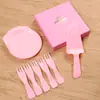 Conjunto de Louças para Bolo Gotas d'Água Plástico Descartável Prato de Jantar Faca e Garfo Conjunto de Pratos Faca e Garfo para Bolo de Aniversário Combinação