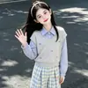 Nueva Colección de Primavera/Otoño para Niñas: Elegante Conjunto de Dos Piezas de Pantalones de Pierna Ancha a Cuadros con Sudadera con Capucha de Dos Piezas Falsas con Cuello Polo de Estilo Universitario