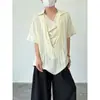 Camisa de manga corta de diseño a medida estilo chino nuevo estilo Yamamoto para hombre, fina de verano, color liso oscuro, top tipo dos piezas falso con cuello