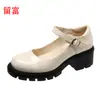Liu Fu deseo comercio exterior 2026 verano nueva moda europea y americana talla grande tacón grueso punta redonda hebilla moda mujer zapatos de vestir sencillos
