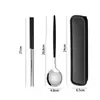 Palillos y Cuchara Set Tenedor de Acero Inoxidable Set de Tres Piezas Caja de Almacenamiento Linda para Estudiantes de Viaje Vajilla Portátil para Una Persona