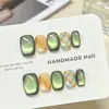 Cuadros ámbar, calcomanías para uñas hechas a mano, elegantes y que iluminan la piel, diseño de ojo de gato en color verde azulado, colección otoño/invierno, estilo de alta gama, pegatinas para uñas al por mayor