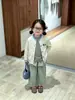 Conjunto de Suéter Otoñal Estilo Universitario para Niñas: Elegante Cárdigan de Punto Bordado con Perrito y Pantalones Versátiles de Pierna Ancha para Bebés