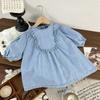 Vestido Jeans Ins para Meninas 2026 Chegada Nova de Outono Doce Vestido Princesa para Meninas com Renda Mangas Bufantes Estilo Coreano