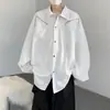 Estilo de alta qualidade, ligeiramente maduro, versátil, azul, listrado plissado, tendência coreana, manga longa, casual, camisa base, jaqueta, top