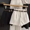 Shorts de traje negros de cintura alta, adelgazantes, con cinturón, para mujer, estilo coreano, versátiles, de pierna ancha, línea A, verano 2026