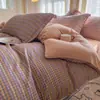 Sencilla y fresca, funda de edredón de gasa de doble capa 100% algodón, grado A, 100% algodón, juego de ropa de cama individual para dormitorios, incluye tres piezas