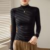 Camiseta Base para Mujer con Cuello Semi-Alto y Borde Fruncido, Manga Larga, Nuevo Estilo Otoño e Invierno 2026, Top Ajustado