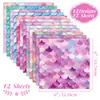 12 Hojas/Paquete Venta Caliente Transfronteriza Papel Material Fondo Escamas de Pez Sirena Papel Decorativo para Envoltura Hecho a Mano DIY